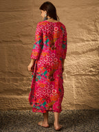 InWeave Fuchsia Orange V-Flared Kurta Set | Grocsy