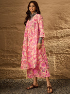 InWeave Light Peach Big V-Flared Kurta Set | Grocsy