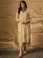 InWeave Off White Swirl V-Flared Kurta Set | Grocsy