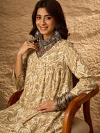 InWeave Off White Swirl V-Flared Kurta Set | Grocsy