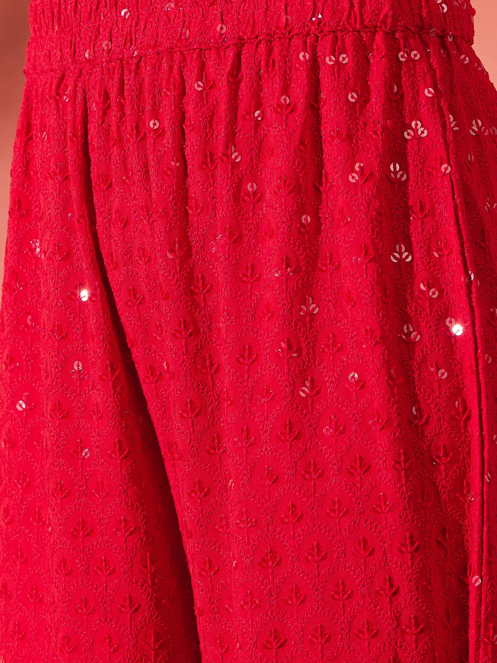 InWeave Red Chikankari Anarkali Kurta Sharara Set | Grocsy