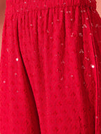 InWeave Red Chikankari Anarkali Kurta Sharara Set | Grocsy