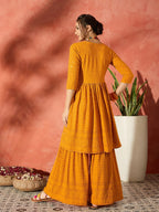 InWeave Mustard Chikankari Anarkali Kurta Sharara Set | Grocsy