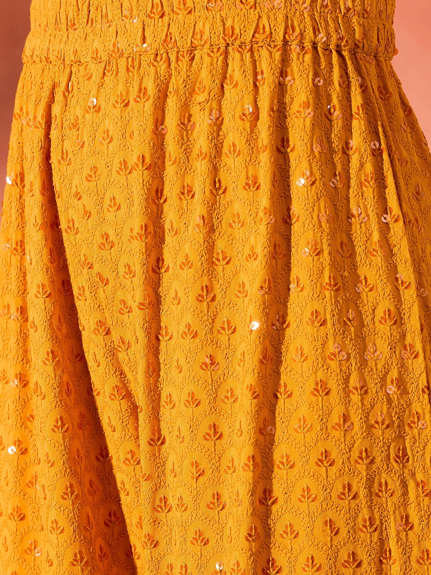 InWeave Mustard Chikankari Anarkali Kurta Sharara Set | Grocsy