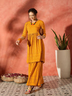 InWeave Mustard Chikankari Anarkali Kurta Sharara Set | Grocsy