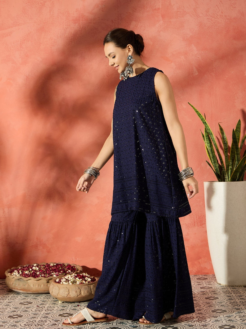 InWeave Blue Chikankari Short Kurta Set | Grocsy