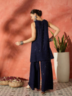 InWeave Blue Chikankari Short Kurta Set | Grocsy