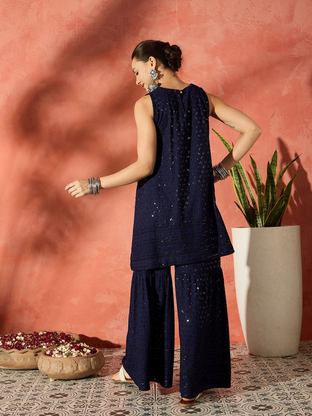 InWeave Blue Chikankari Short Kurta Set | Grocsy
