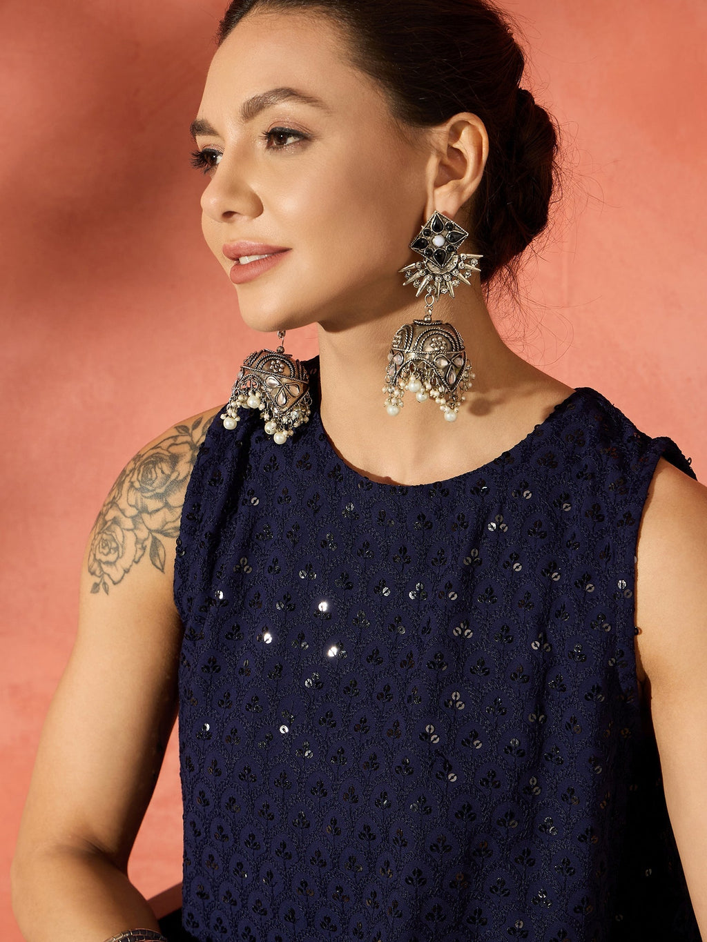 InWeave Blue Chikankari Short Kurta Set | Grocsy