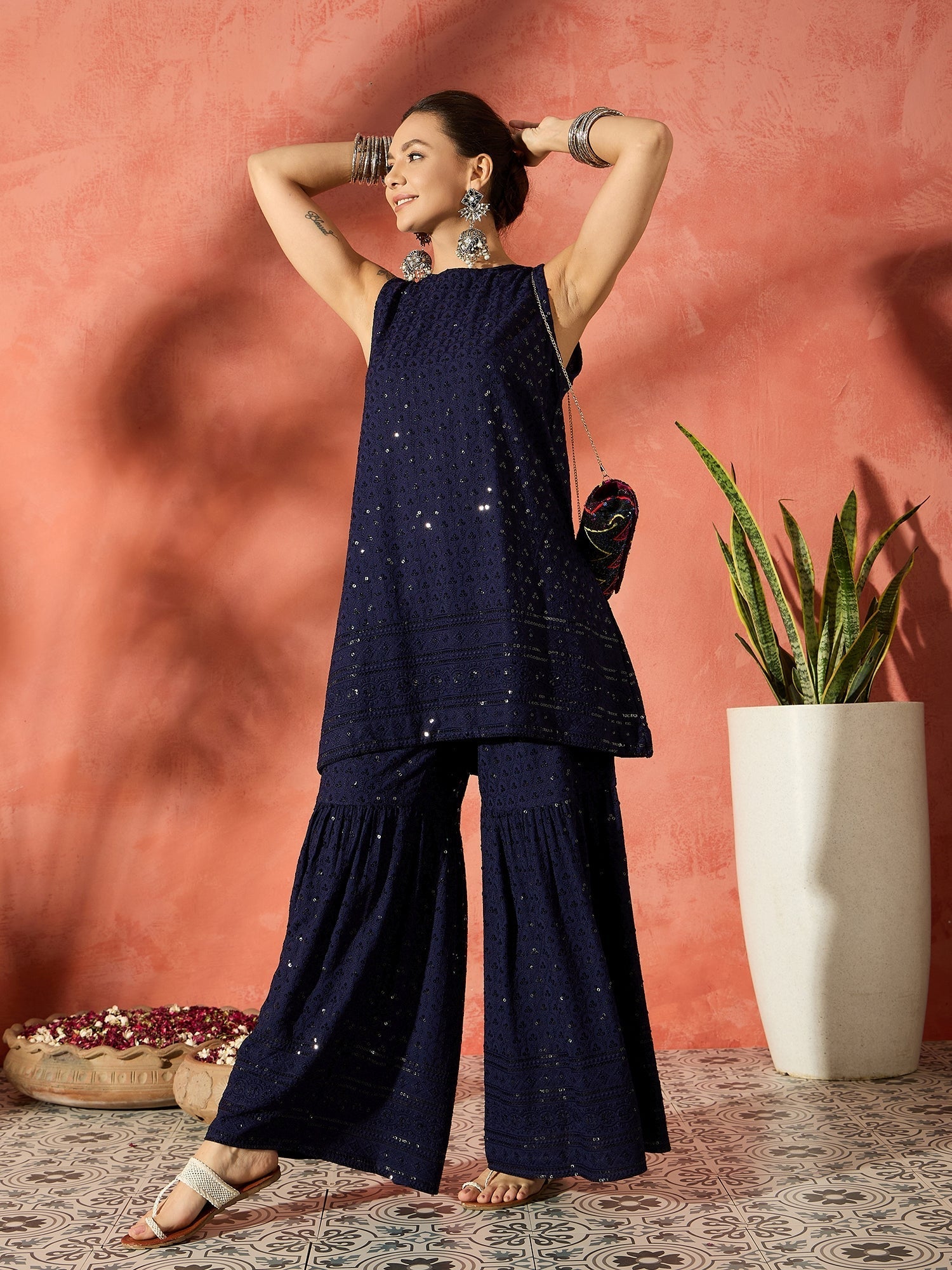 InWeave Blue Chikankari Short Kurta Set | Grocsy