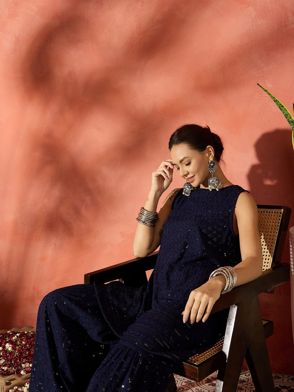 InWeave Blue Chikankari Short Kurta Set | Grocsy
