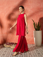 InWeave Red Chikankari Short Kurta Set | Grocsy