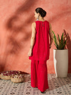 InWeave Red Chikankari Short Kurta Set | Grocsy
