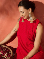 InWeave Red Chikankari Short Kurta Set | Grocsy