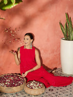 InWeave Red Chikankari Short Kurta Set | Grocsy