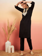 InWeave Women's Black Sequance Patch Work Kurta Set | Grocsy