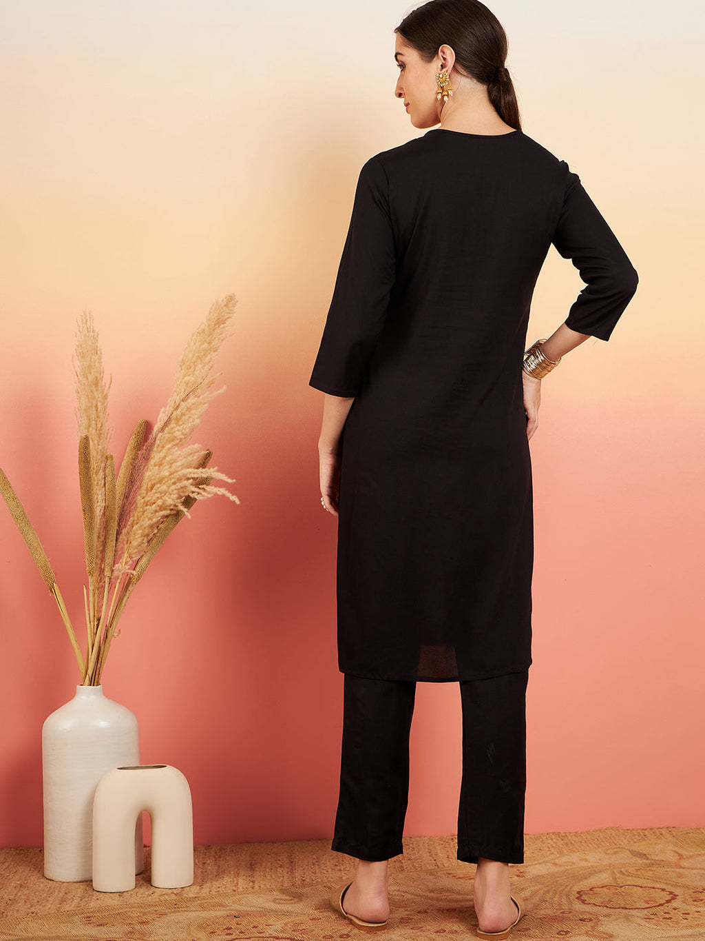 InWeave Women's Black Sequance Patch Work Kurta Set | Grocsy