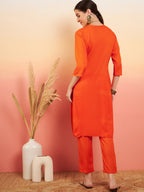 InWeave Women's Orange Sequance Patch Work Kurta Set | Grocsy