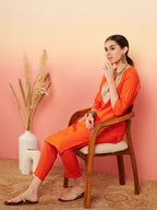 InWeave Women's Orange Sequance Patch Work Kurta Set | Grocsy