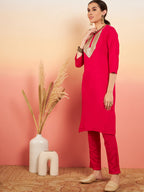 InWeave Women's Fuschia Sequance Patch Work Kurta Set | Grocsy