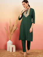 InWeave Women's Dark Green Sequance Patch Work Kurta Set | Grocsy