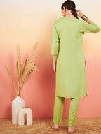 InWeave Women's Pear Green Sequance Patch Work Kurta Set | Grocsy