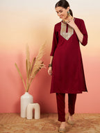 InWeave Women's Maroon Sequance Patch Work Kurta Set | Grocsy
