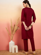 InWeave Women's Maroon Sequance Patch Work Kurta Set | Grocsy