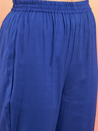 InWeave Women's Ink Blue V Neck Gota Sleeve A Line Kurta Set | Grocsy