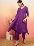 InWeave Women's Violet V Neck Gota Sleeve A Line Kurta Set | Grocsy