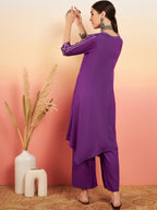 InWeave Women's Violet V Neck Gota Sleeve A Line Kurta Set | Grocsy