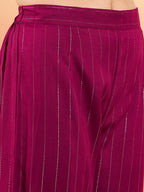 InWeave Women's Wine Lurex Neck Patti Halter Kurta Pant Set | Grocsy
