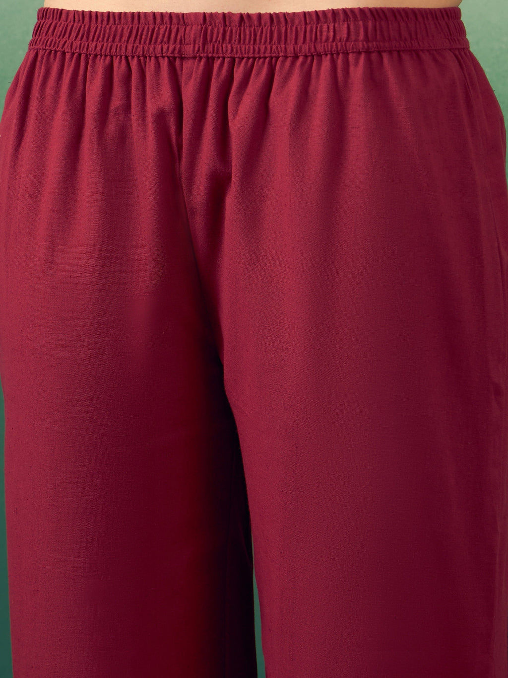 InWeave Burgundy Solid V Neck Short Kurta Pant Set | Grocsy