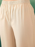 InWeave Burgundy Mandarin V Neck Button Kurta Cream Pant Set | Grocsy