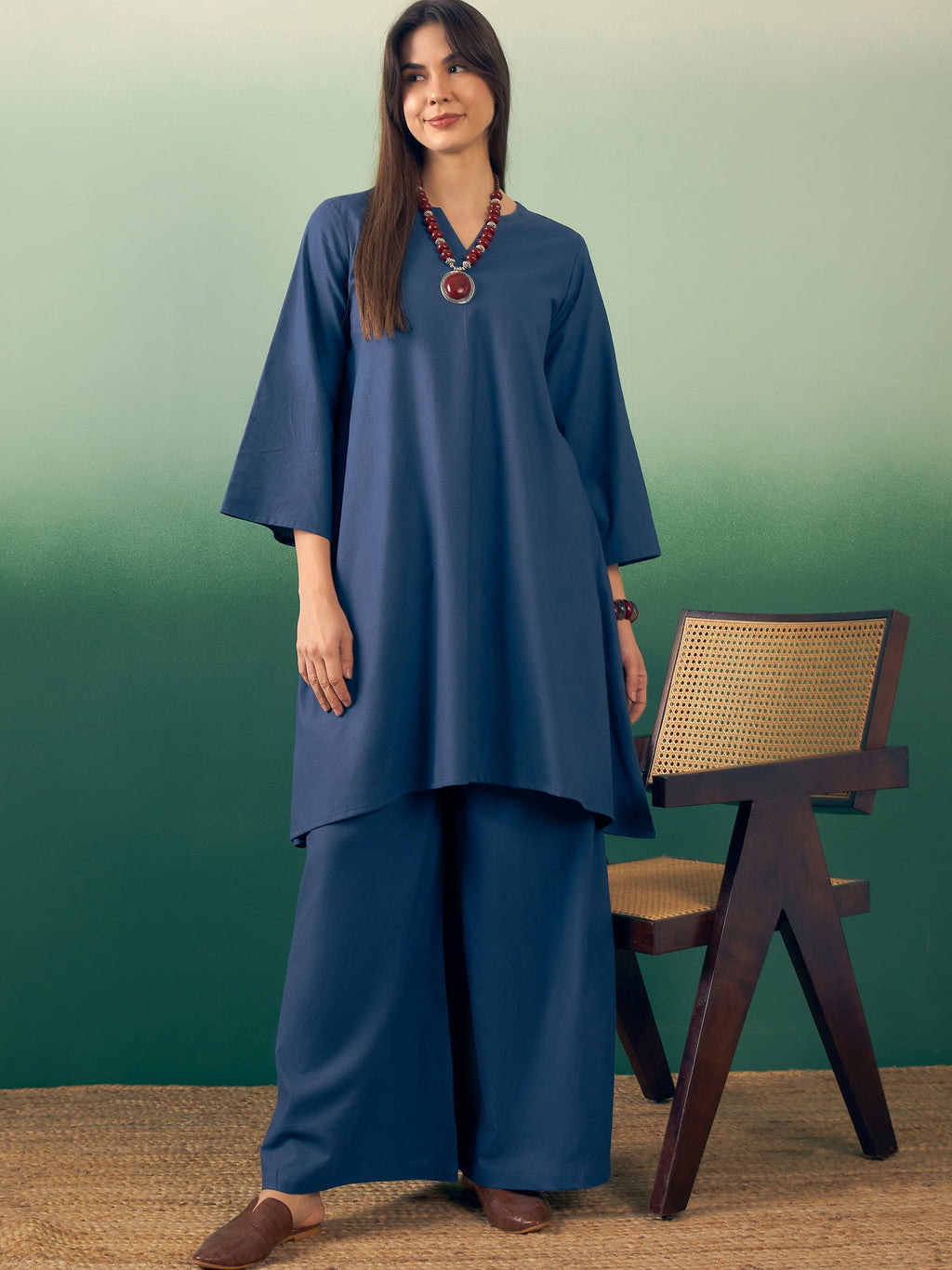 InWeave Midnight Blue Kurta Palazzo Set | Grocsy
