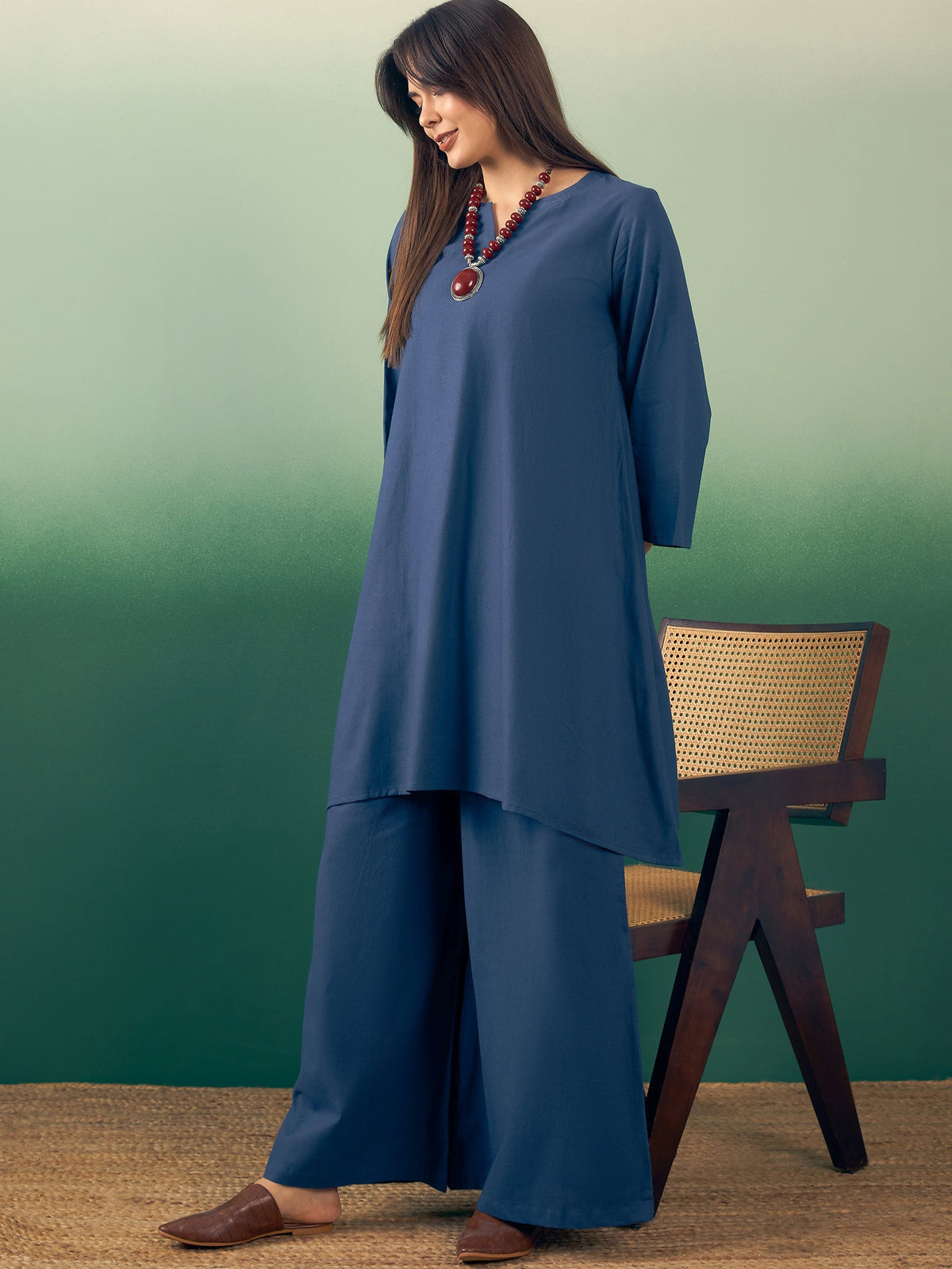 InWeave Midnight Blue Kurta Palazzo Set | Grocsy