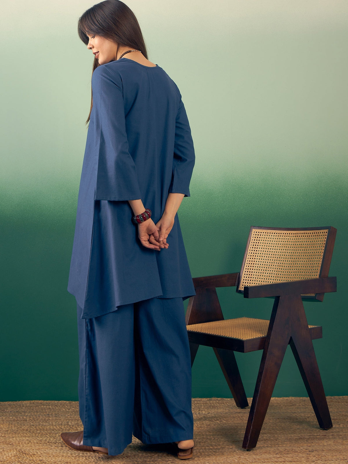 InWeave Midnight Blue Kurta Palazzo Set | Grocsy