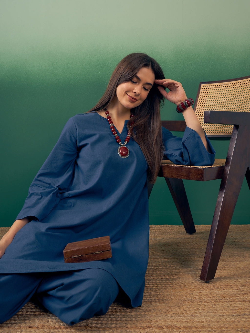 InWeave Midnight Blue Kurta Palazzo Set | Grocsy