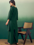 InWeave Dark Green Kurta Palazzo Set | Grocsy