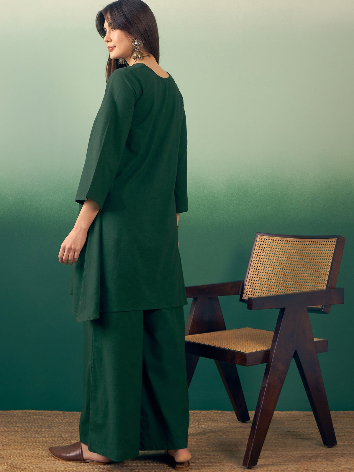 InWeave Dark Green Kurta Palazzo Set | Grocsy