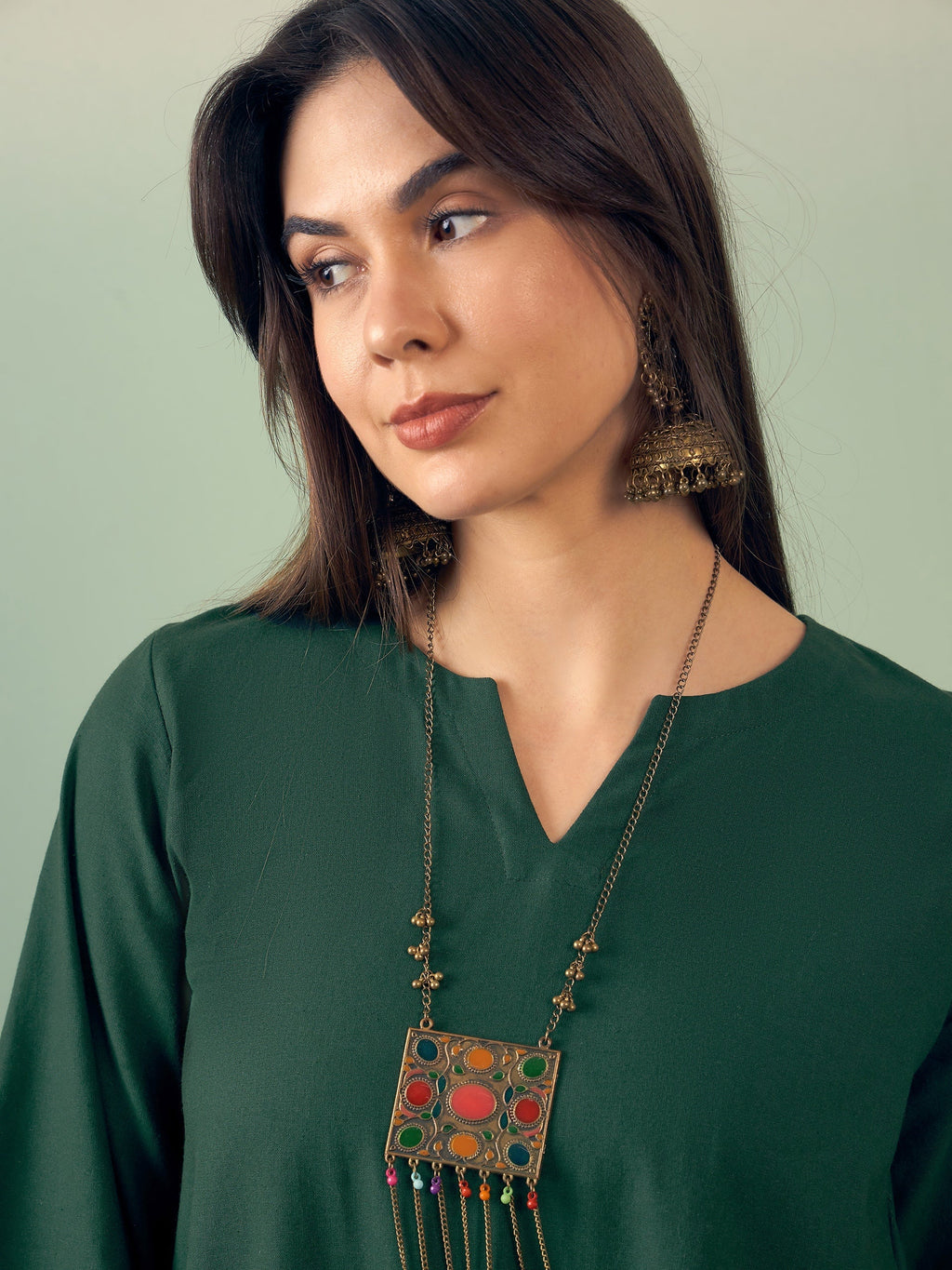 InWeave Dark Green Kurta Palazzo Set | Grocsy
