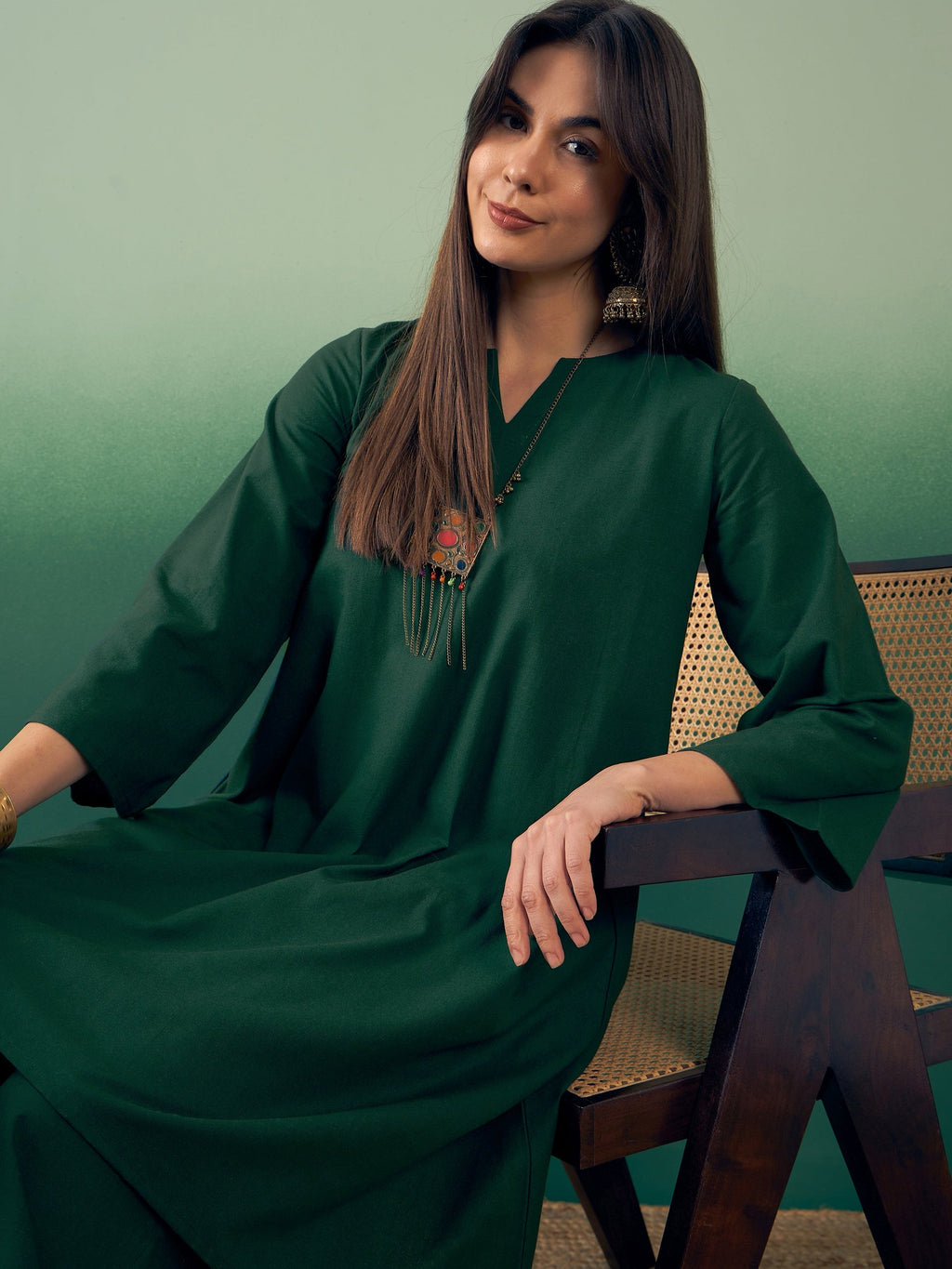 InWeave Dark Green Kurta Palazzo Set | Grocsy