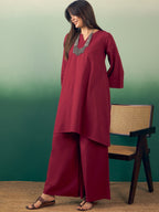 InWeave Burgundy Kurta Palazzo Set | Grocsy