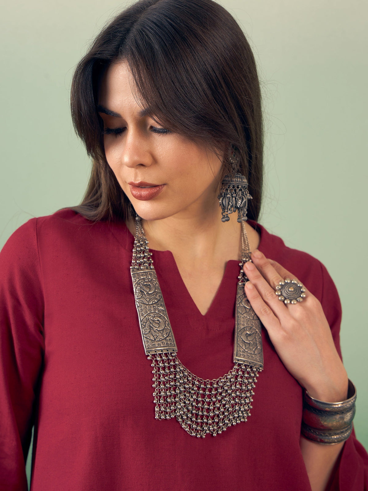 InWeave Burgundy Kurta Palazzo Set | Grocsy