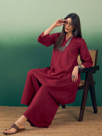InWeave Burgundy Kurta Palazzo Set | Grocsy