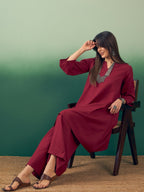 InWeave Burgundy Kurta Palazzo Set | Grocsy