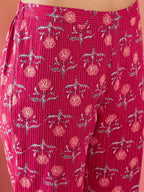 InWeave Red Kantha Print Mandarin V Neck Button Kurta Pant Set | Grocsy