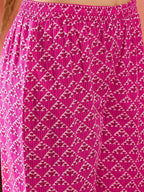 InWeave Pink Pyramid Kantha V Neck Lace Work Kurta Palazzo Set | Grocsy