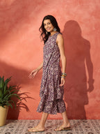 InWeave Dusty Mauve Paisley Round Neck Kurta Short Palazzo Set | Grocsy