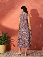 InWeave Dusty Mauve Paisley Round Neck Kurta Short Palazzo Set | Grocsy